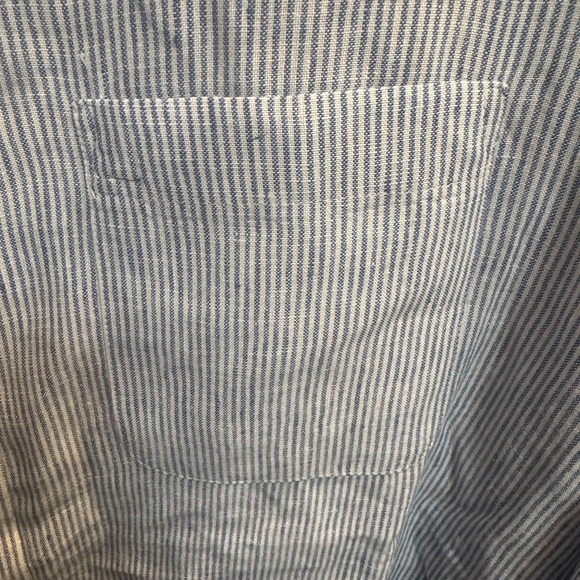 LINEN LANDS END Blue White Stripe Men’s Long Sleeve Button Up Vacation SZ XL EUC - Picture 9 of 13